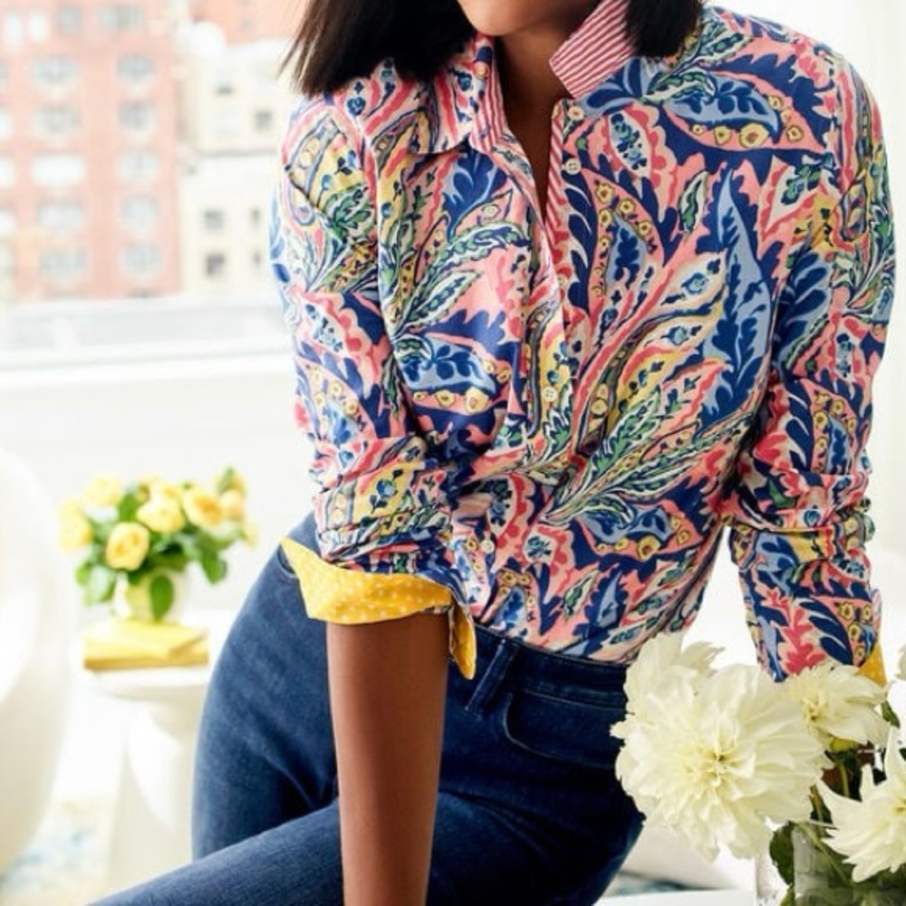 TALBOTS COTTON BUTTON FRONT SHIRT - BOTANICAL PAISLEY - Picture 3 of 5
